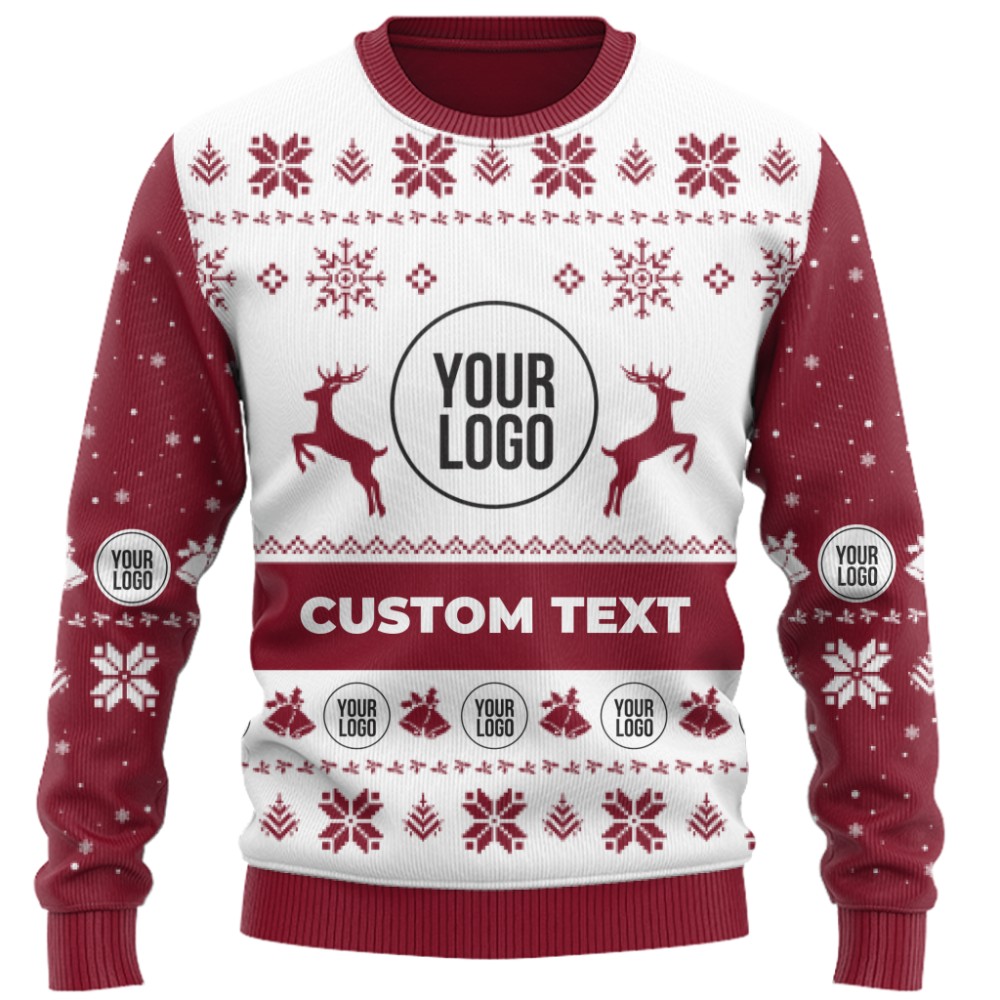 Custom Brand Name And Logo Reindeer Antlers Christmas Sweater 7