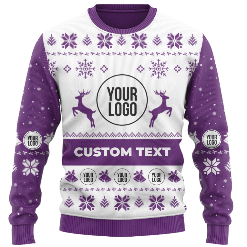 Custom Brand Name And Logo Reindeer Antlers Christmas Sweater 8