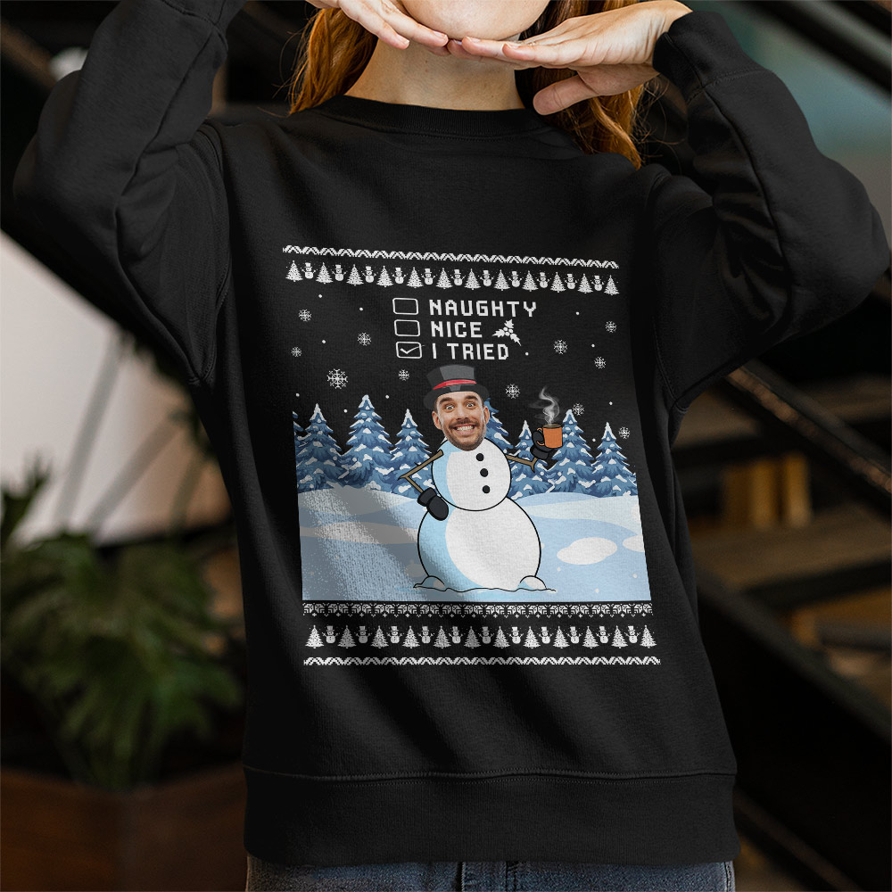 Custom Face Funny Snowman Christmas Sweatshirt 3