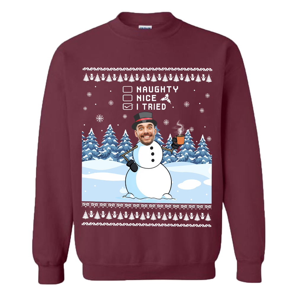 Custom Face Funny Snowman Christmas Sweatshirt 8