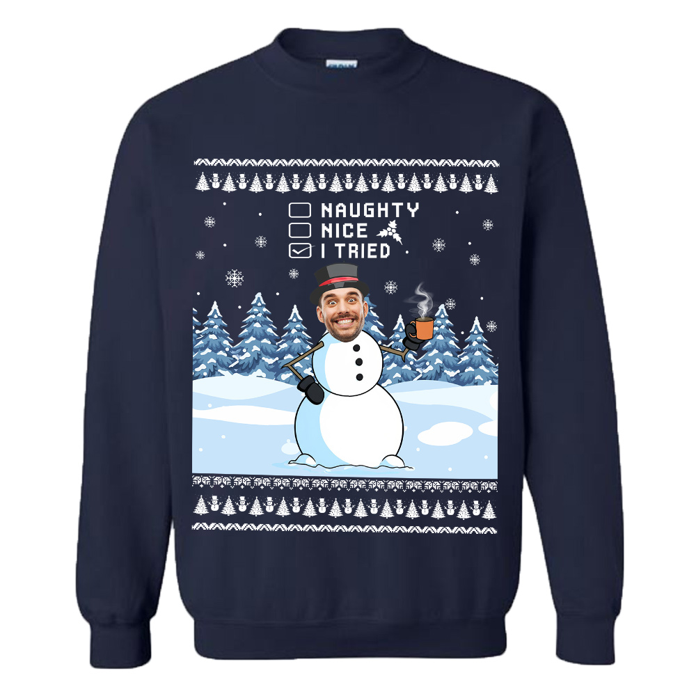 Custom Face Funny Snowman Christmas Sweatshirt 9