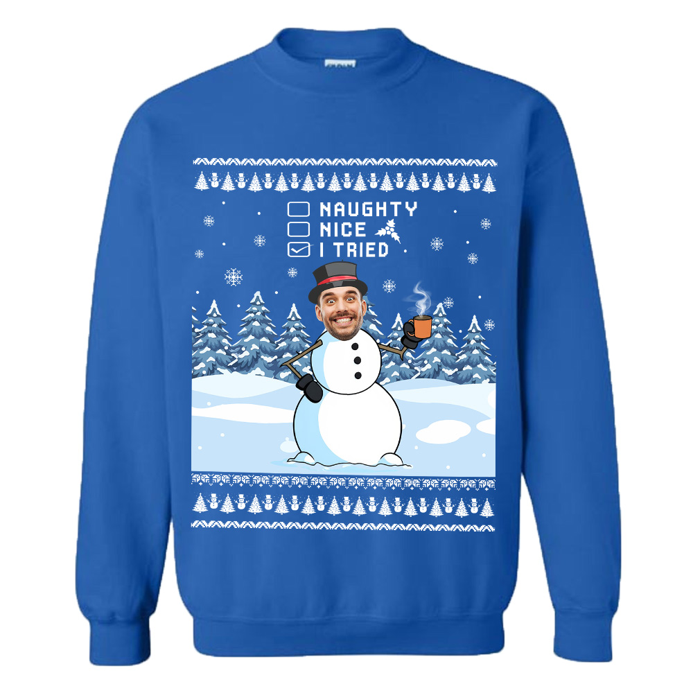 Custom Face Funny Snowman Christmas Sweatshirt 10