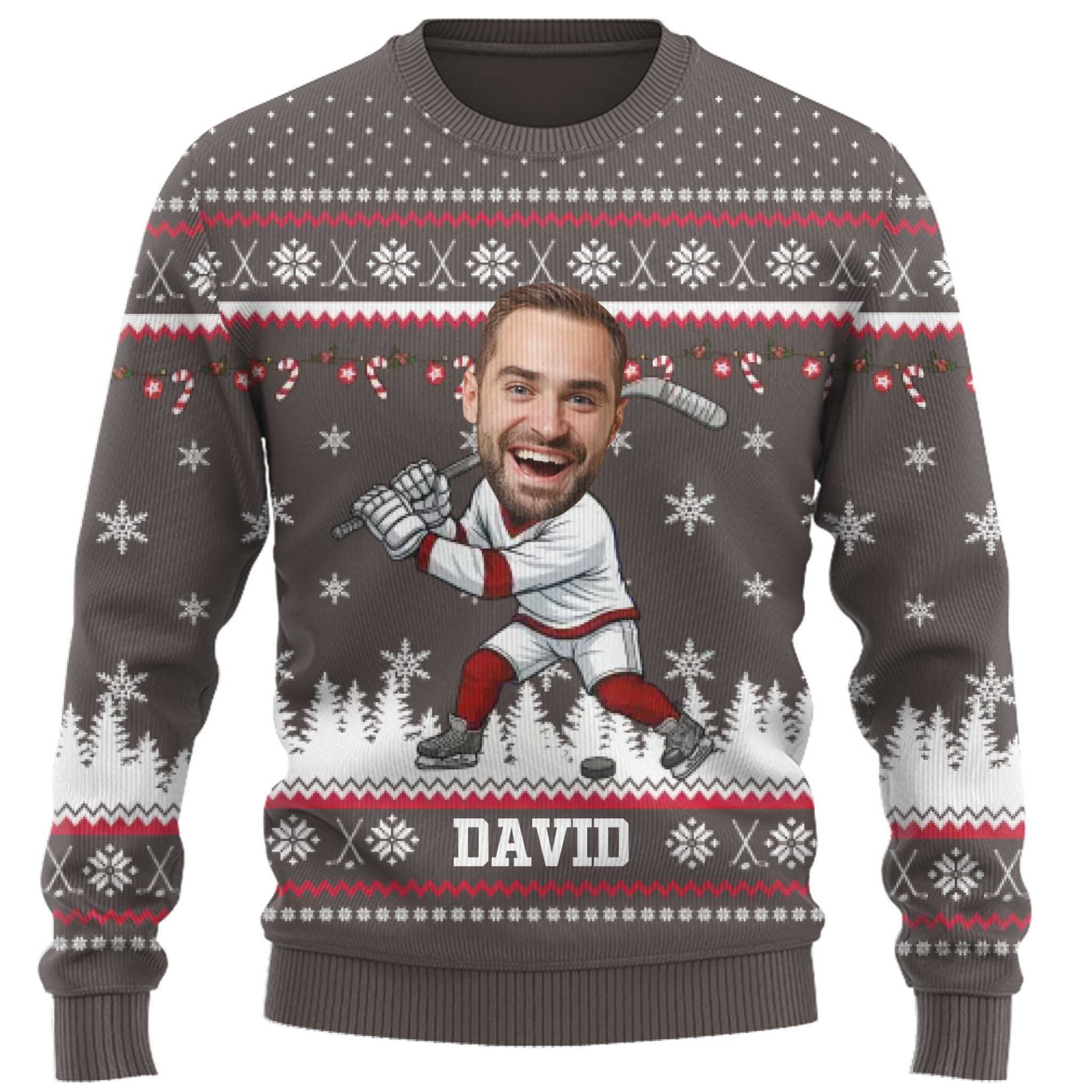 Custom Face Hockey Ugly Christmas Sweater 2