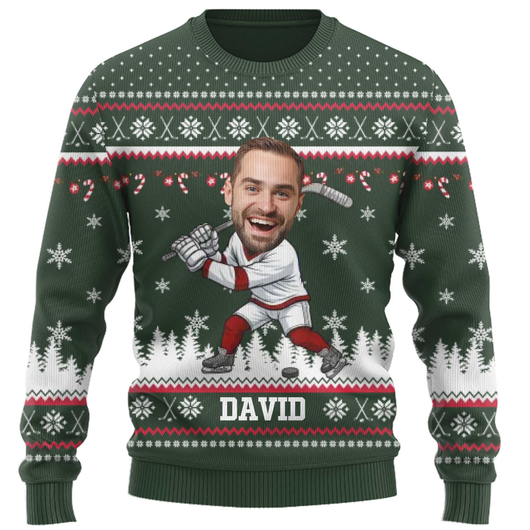 Custom Face Hockey Ugly Christmas Sweater 3