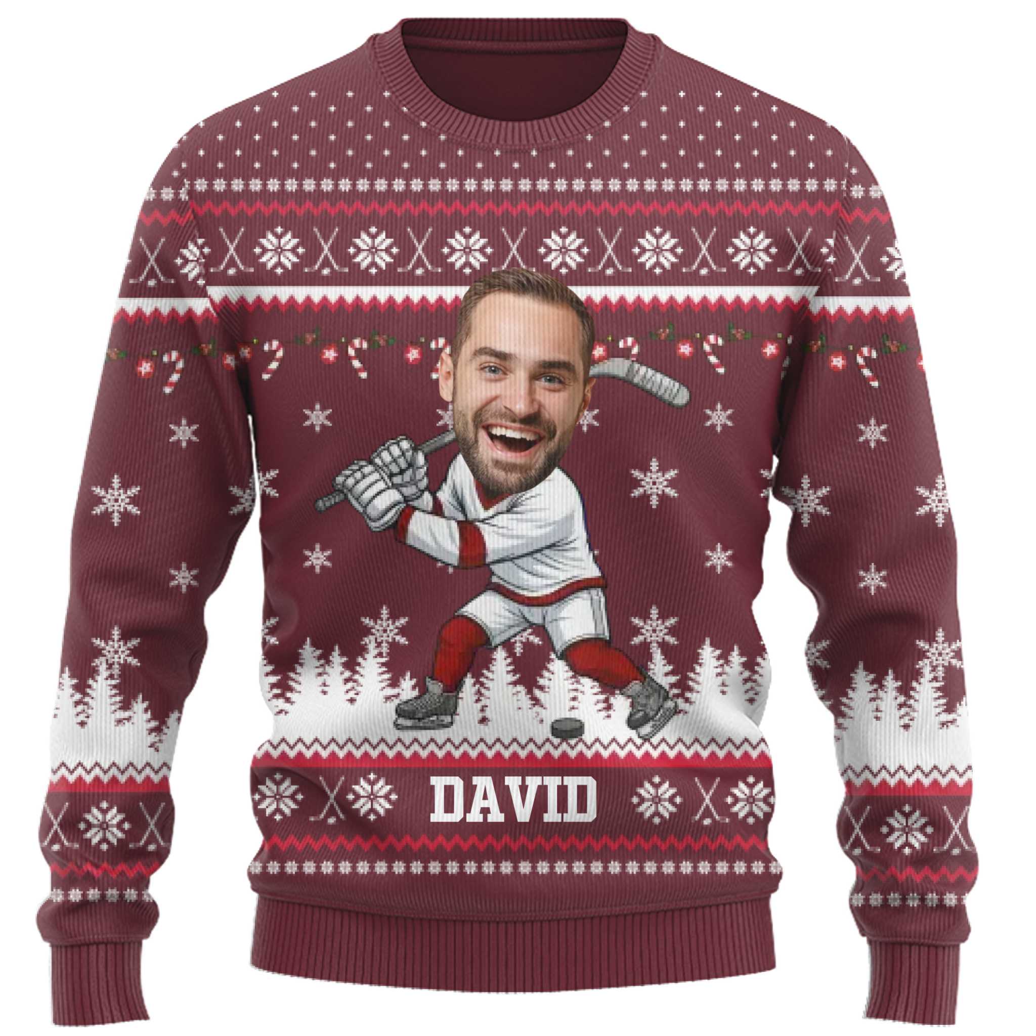 Custom Face Hockey Ugly Christmas Sweater 4