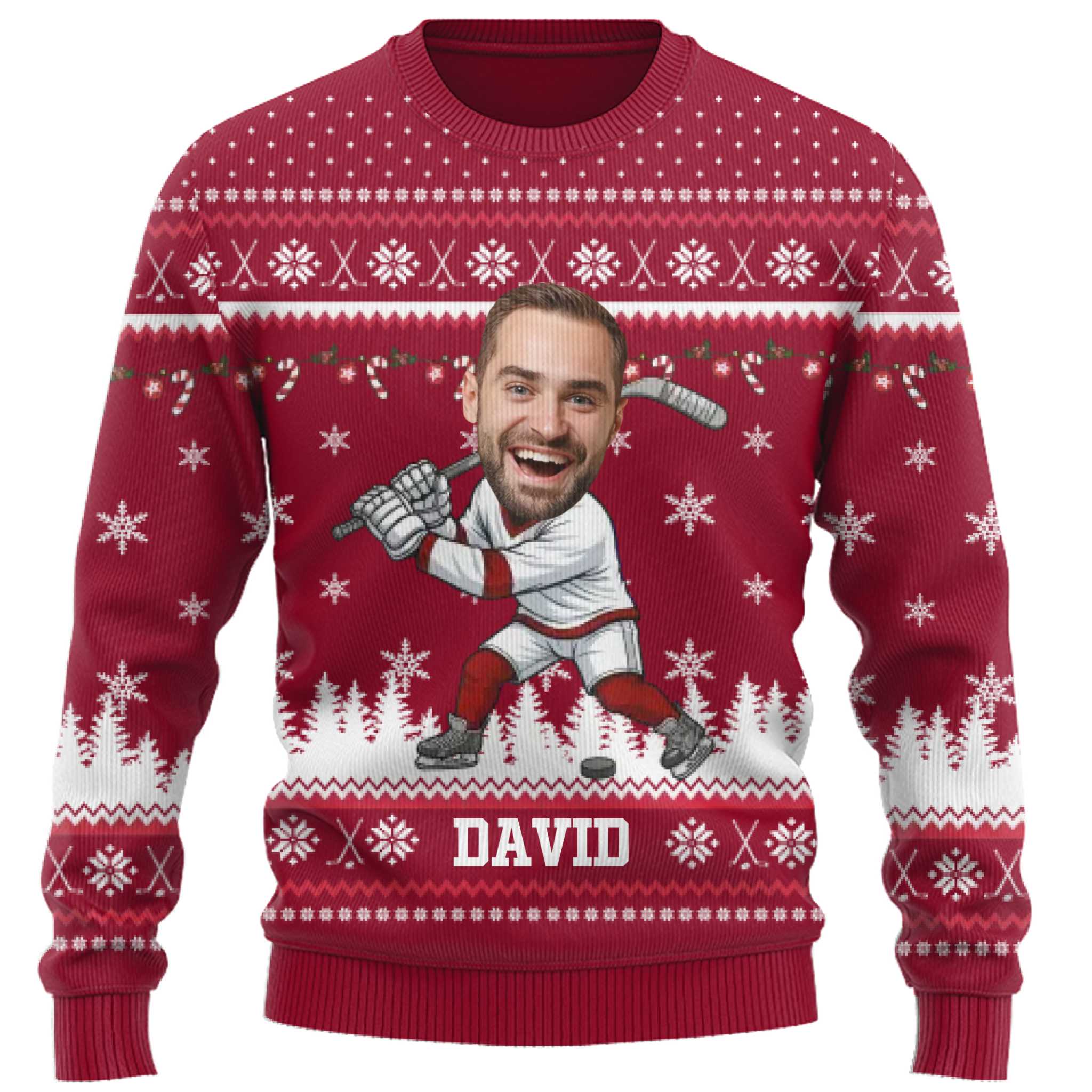 Custom Face Hockey Ugly Christmas Sweater 6
