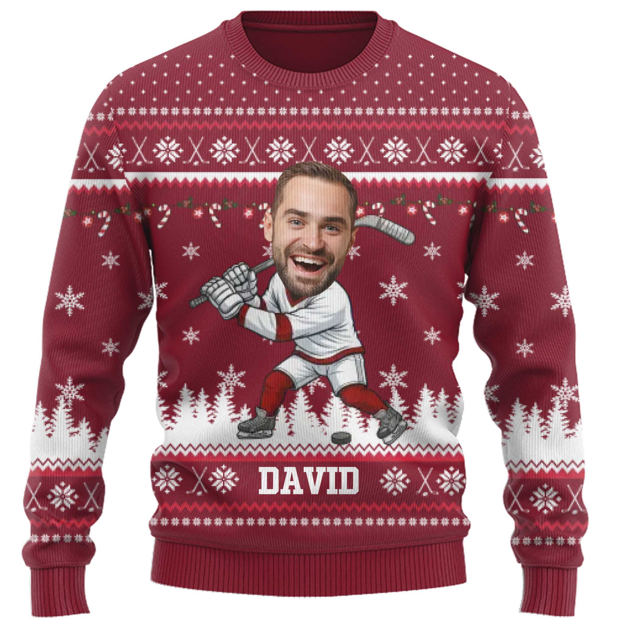 Custom Face Hockey Ugly Christmas Sweater 7