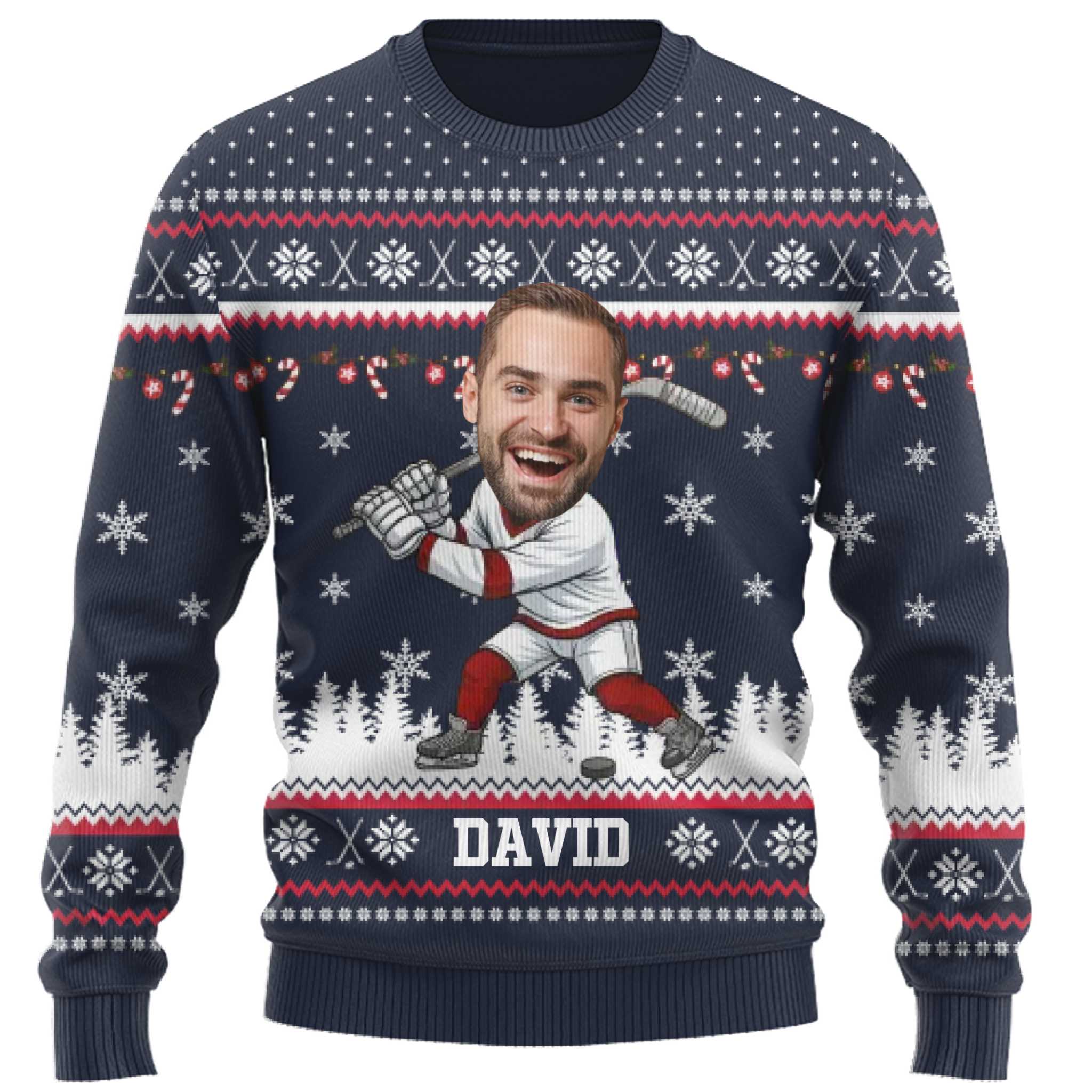 Custom Face Hockey Ugly Christmas Sweater 8