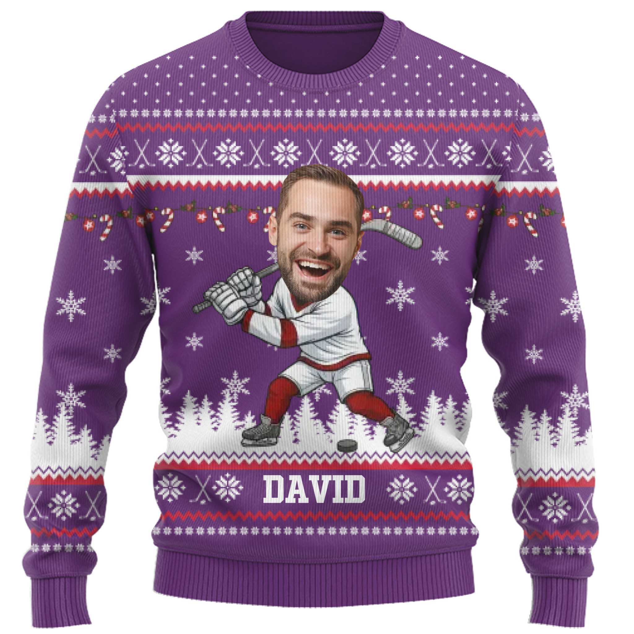 Custom Face Hockey Ugly Christmas Sweater 9