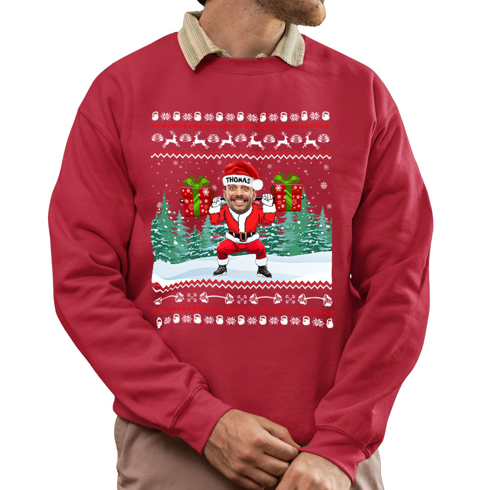 Custom Face Santa Gym Christmas Sweatshirt 2