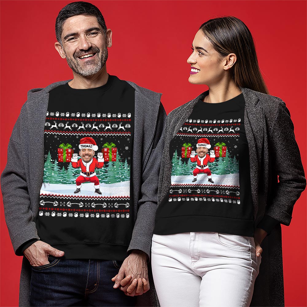 Custom Face Santa Gym Christmas Sweatshirt 3