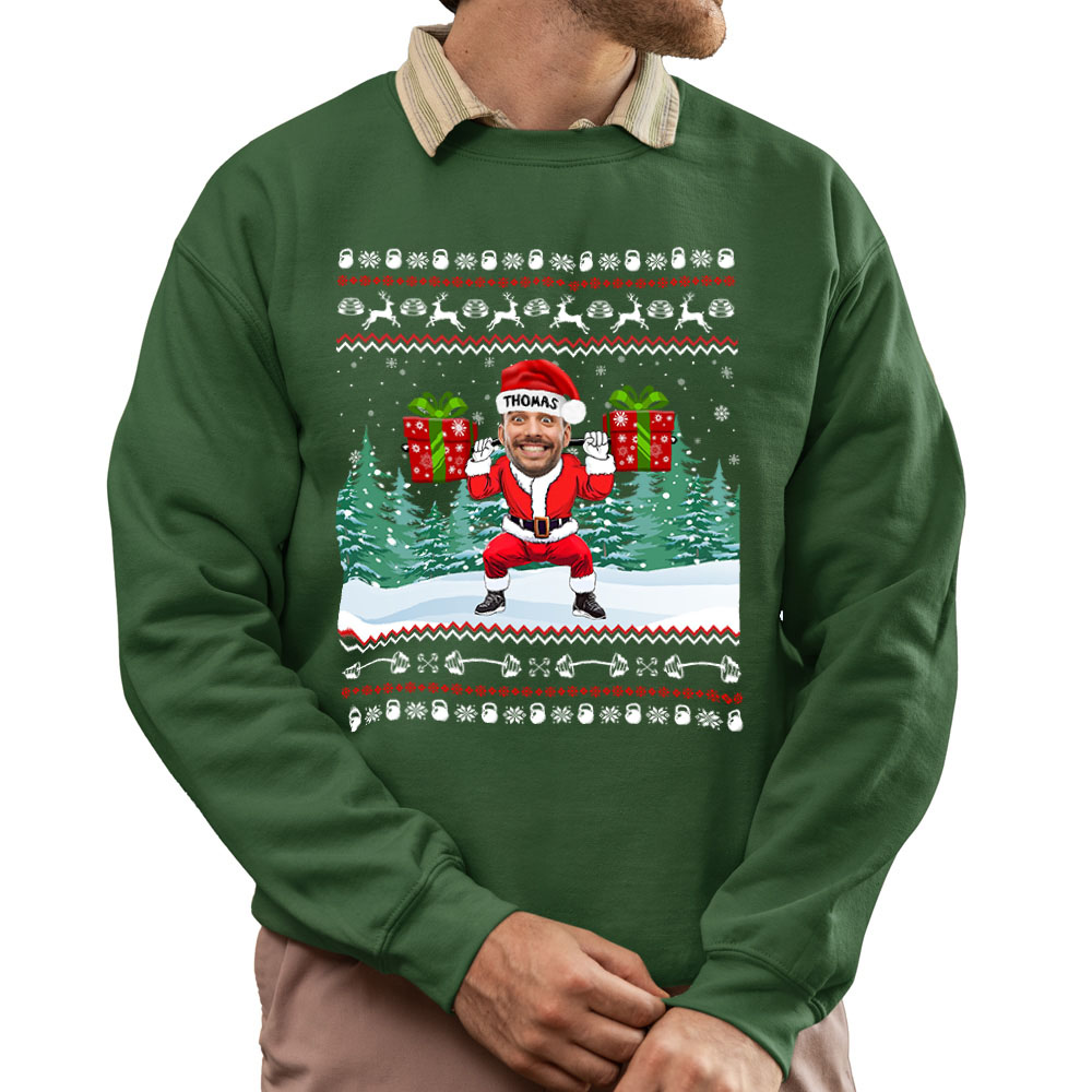 Custom Face Santa Gym Christmas Sweatshirt 5