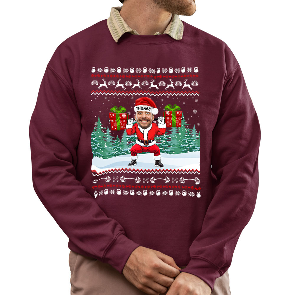 Custom Face Santa Gym Christmas Sweatshirt 6