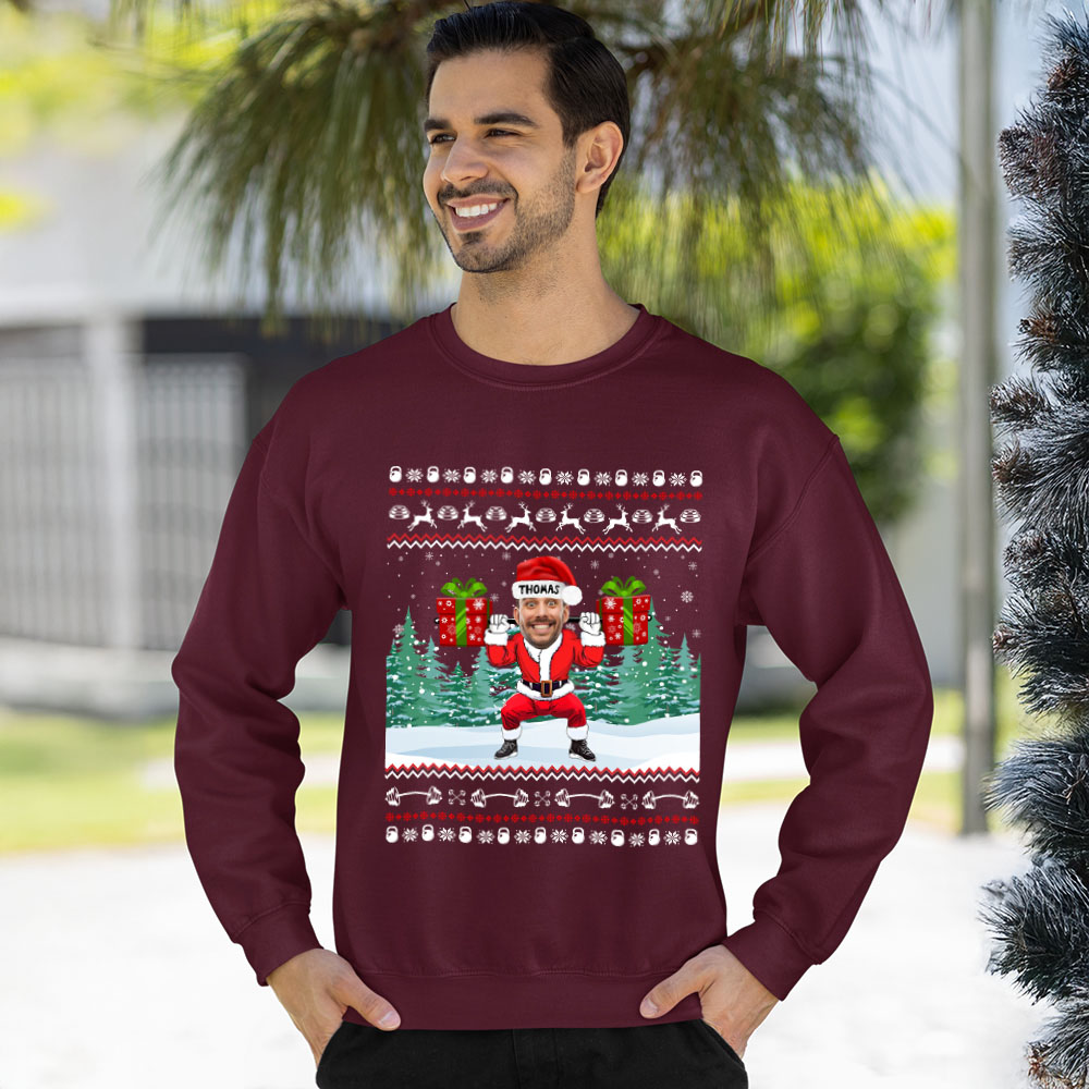 Custom Face Santa Gym Christmas Sweatshirt 7