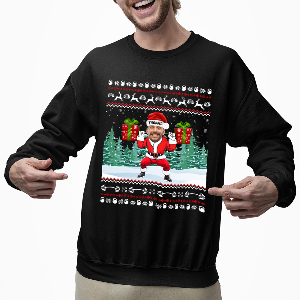 Custom Face Santa Gym Christmas Sweatshirt 8