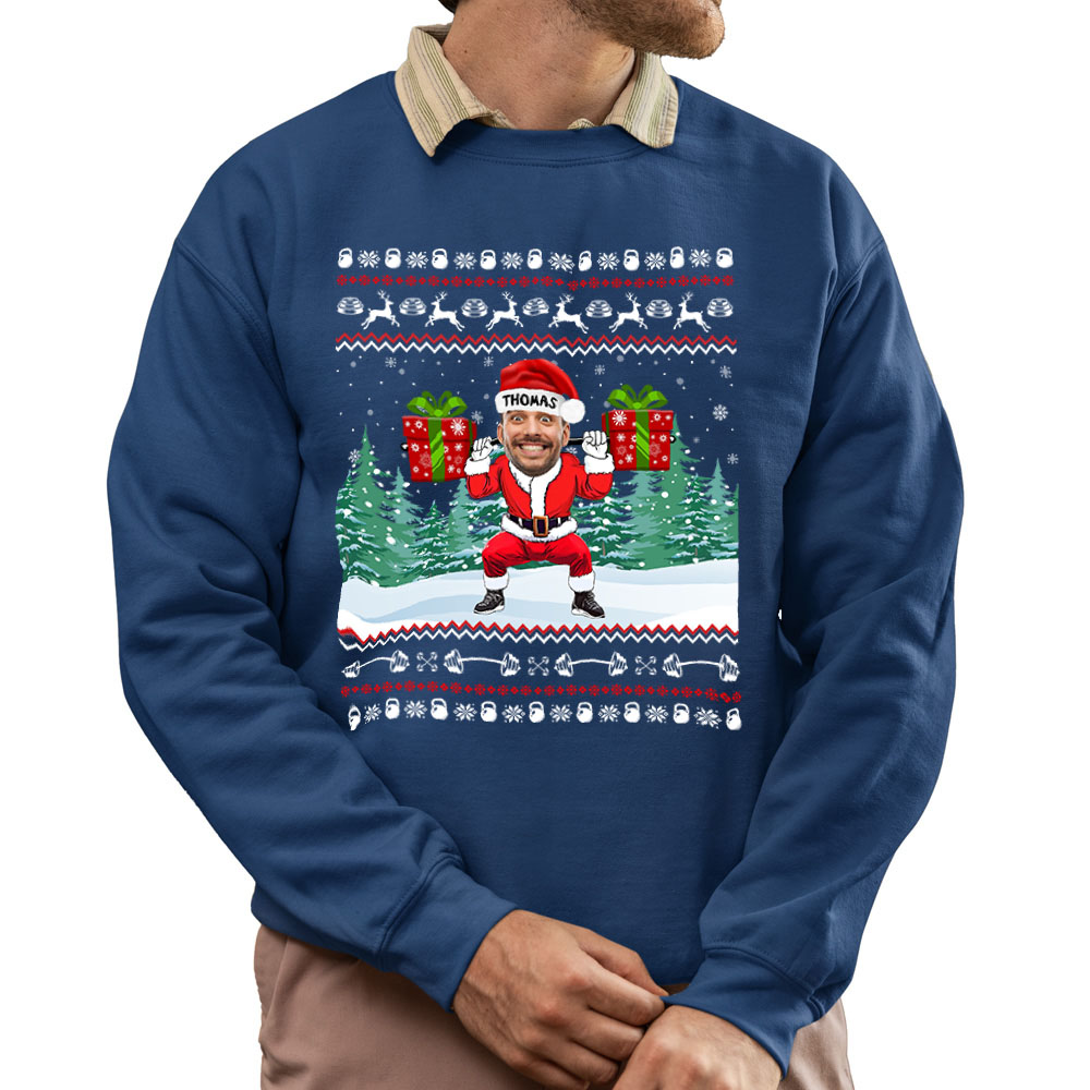 Custom Face Santa Gym Christmas Sweatshirt 9