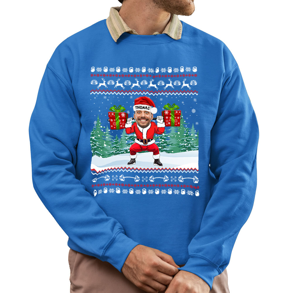 Custom Face Santa Gym Christmas Sweatshirt 10