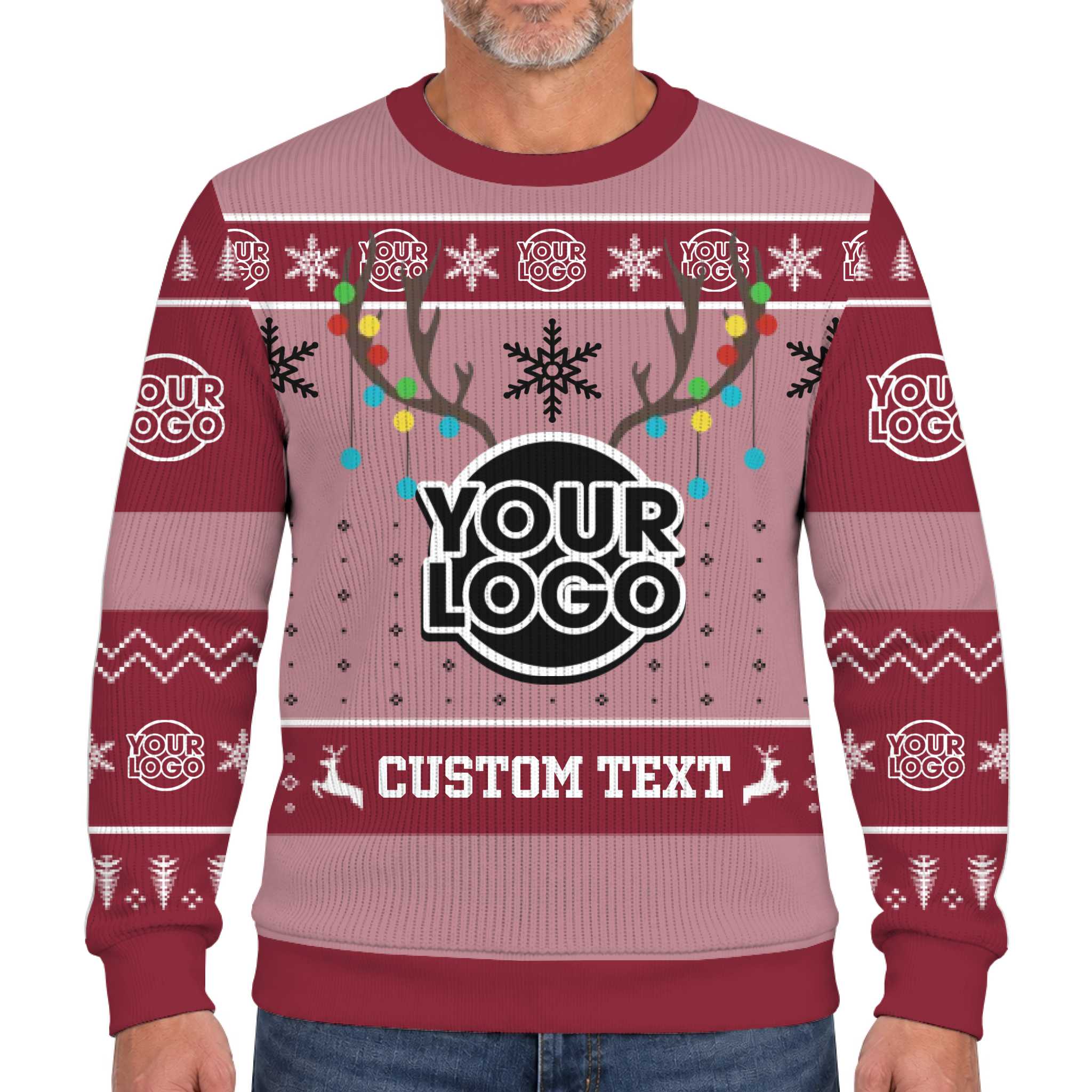 Custom Logo And Text Christmas Soft Sweater With Reindeer  10