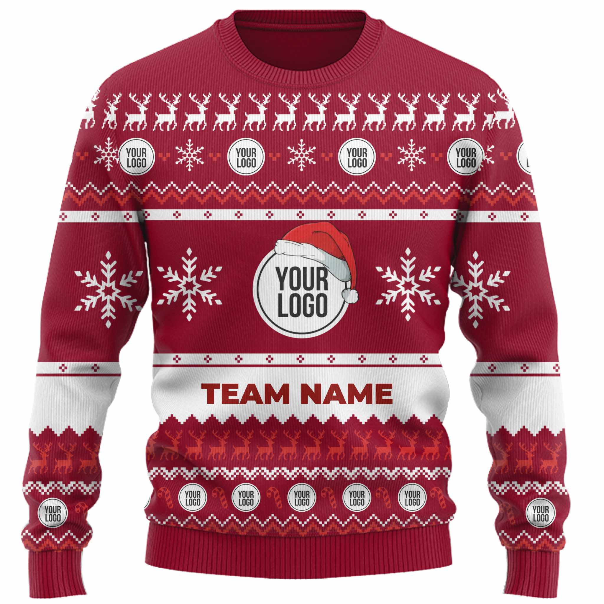 Custom Logo And Text Santa Hat Ugly Christmas Sweater  5