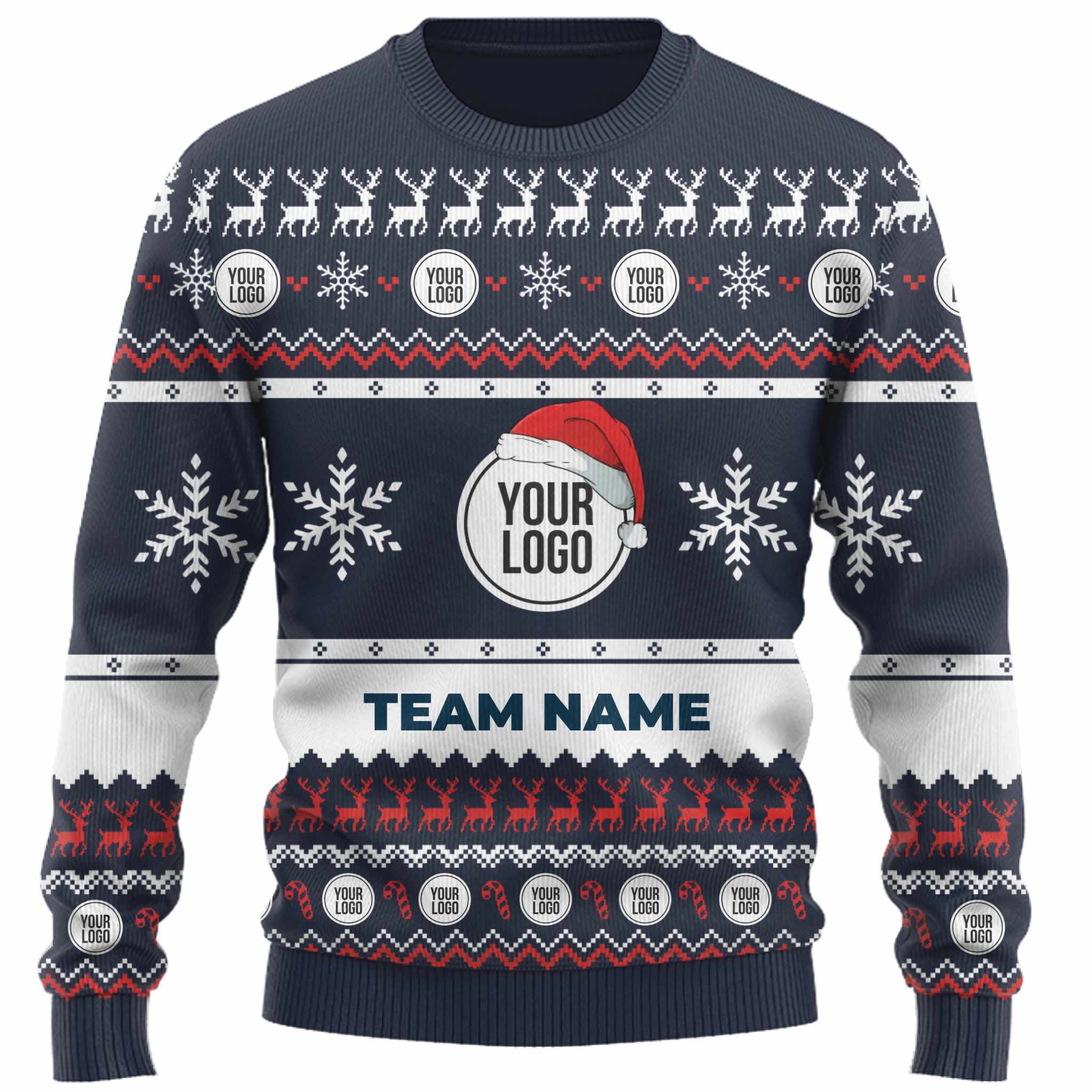 Custom Logo And Text Santa Hat Ugly Christmas Sweater  4