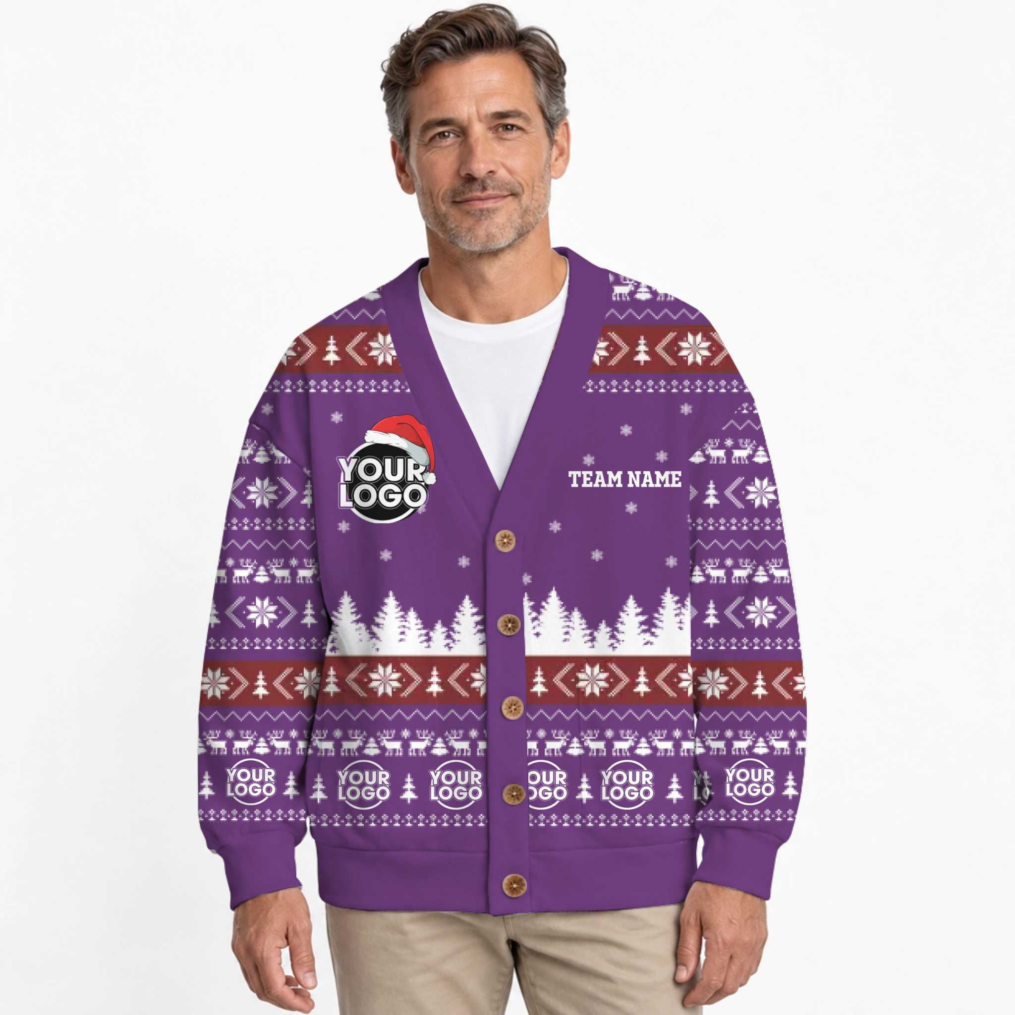 Custom Logo And Text Ugly Christmas Cardigan Unisex 10