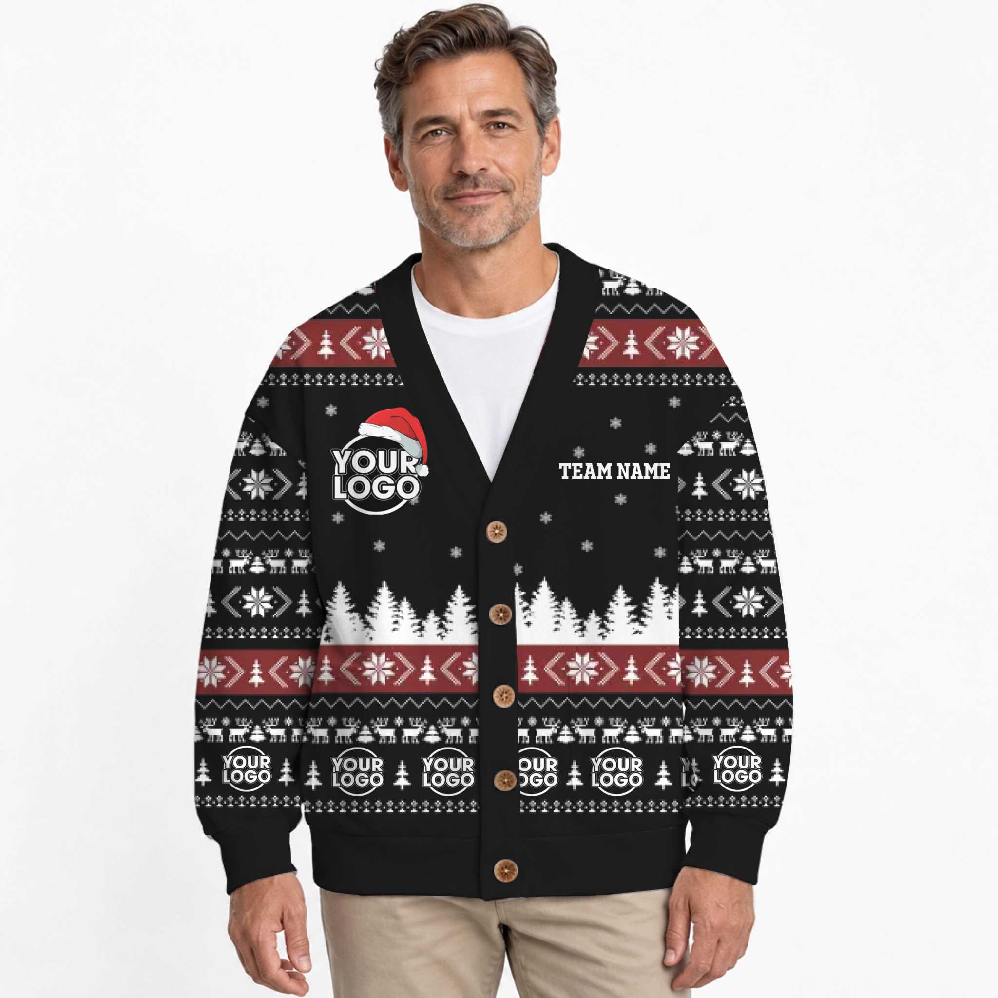 Custom Logo And Text Ugly Christmas Cardigan Unisex 3