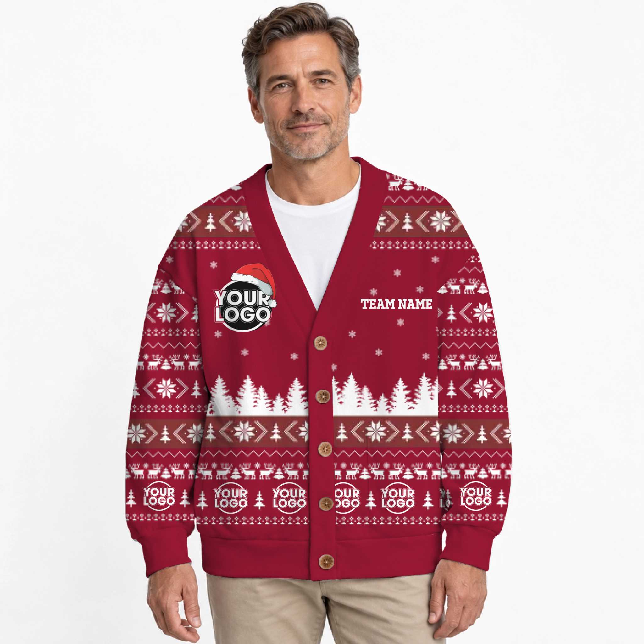 Custom Logo And Text Ugly Christmas Cardigan Unisex 4