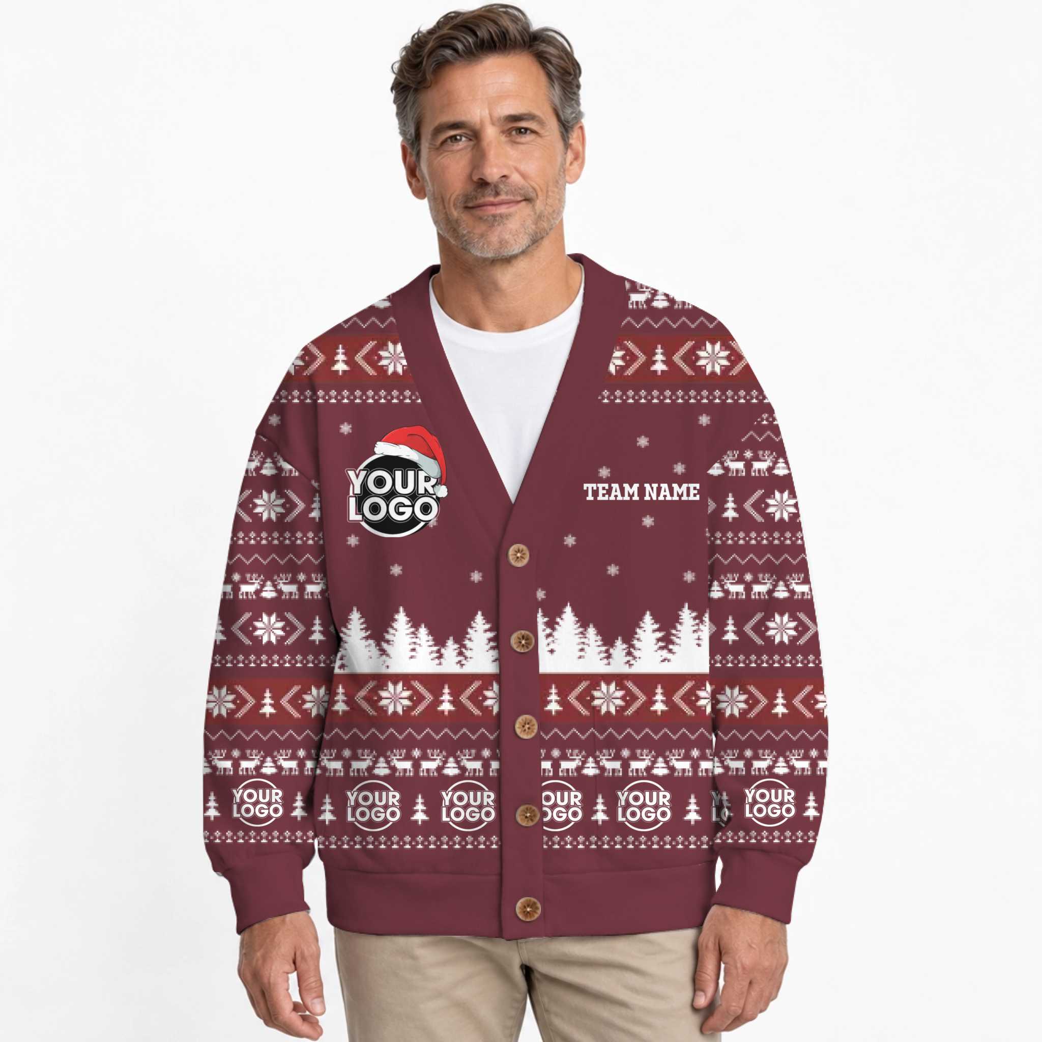 Custom Logo And Text Ugly Christmas Cardigan Unisex 7