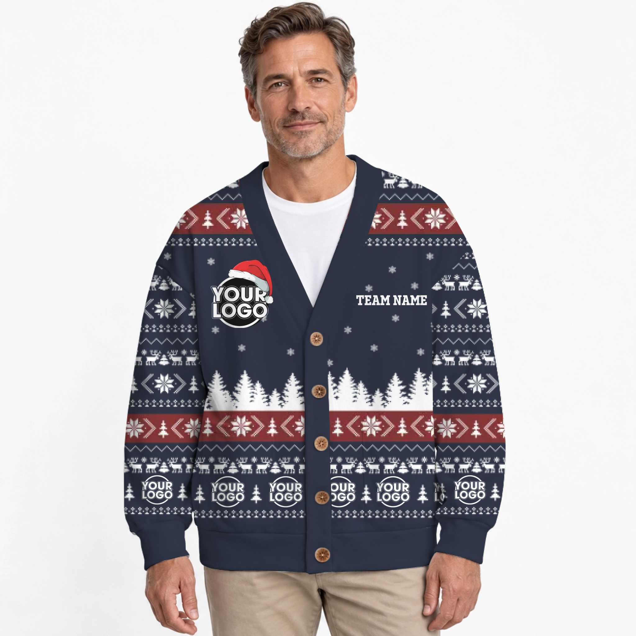 Custom Logo And Text Ugly Christmas Cardigan Unisex 9