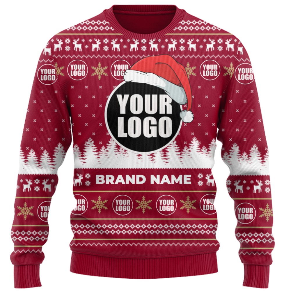Custom Logo Christmas Sweater With Santa Hat 10