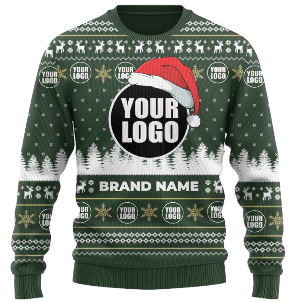 Custom Logo Christmas Sweater With Santa Hat 2