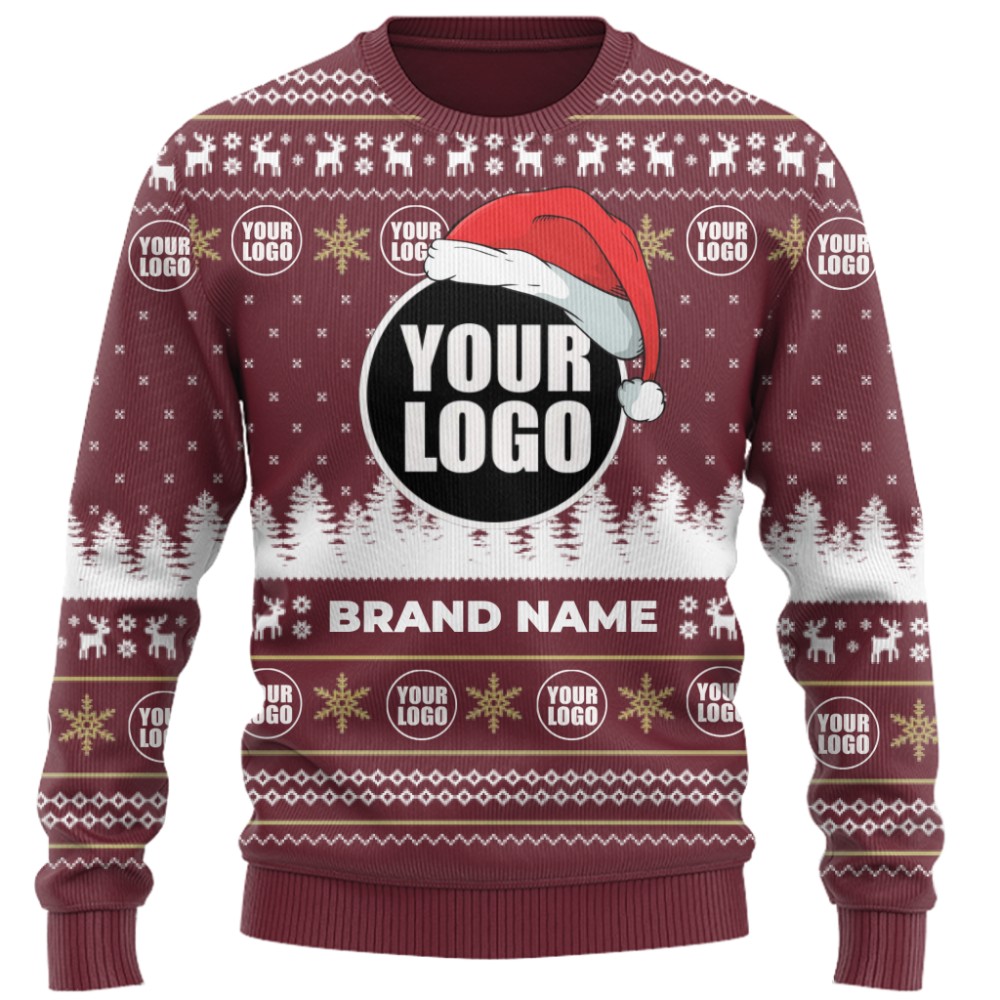 Custom Logo Christmas Sweater With Santa Hat 5