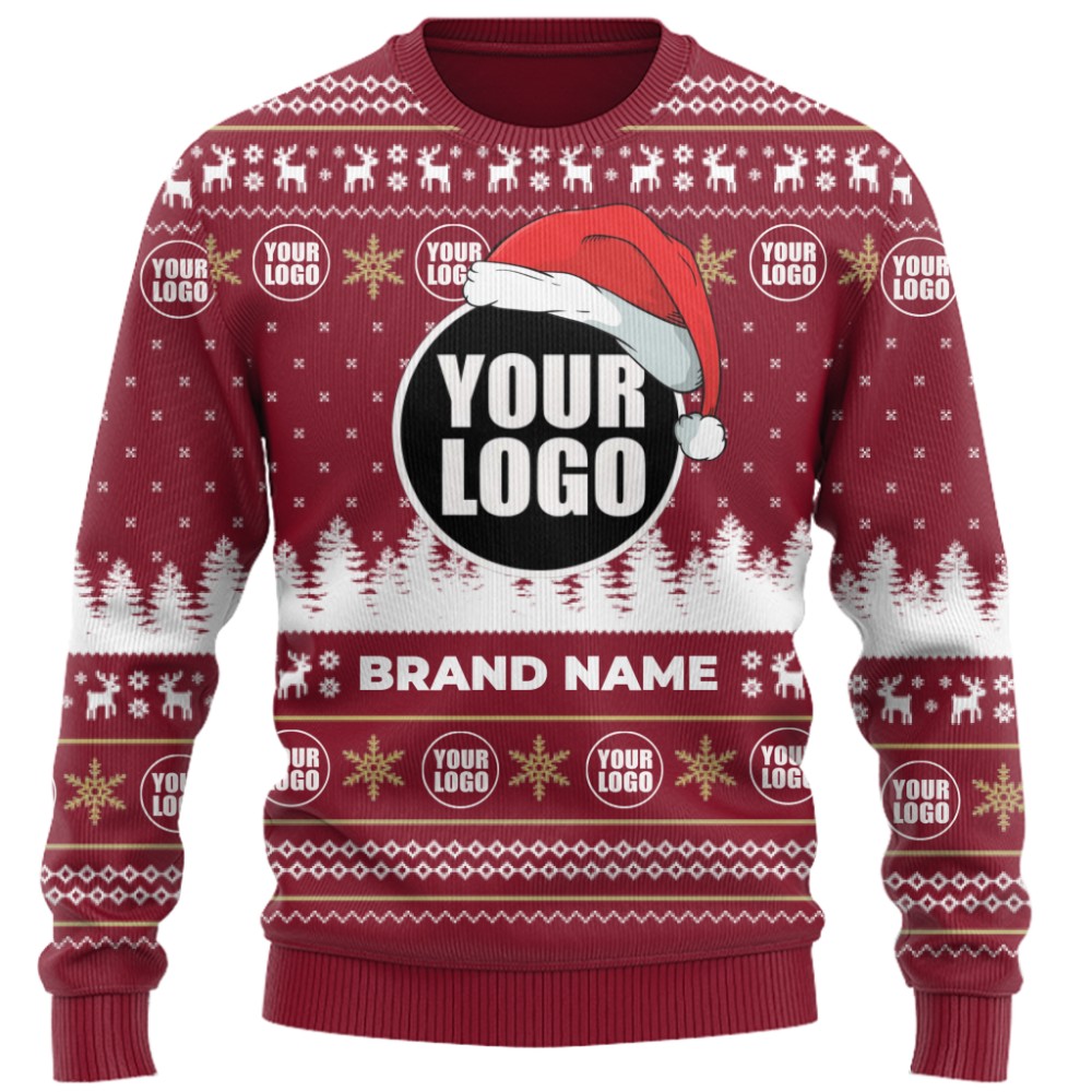 Custom Logo Christmas Sweater With Santa Hat 6