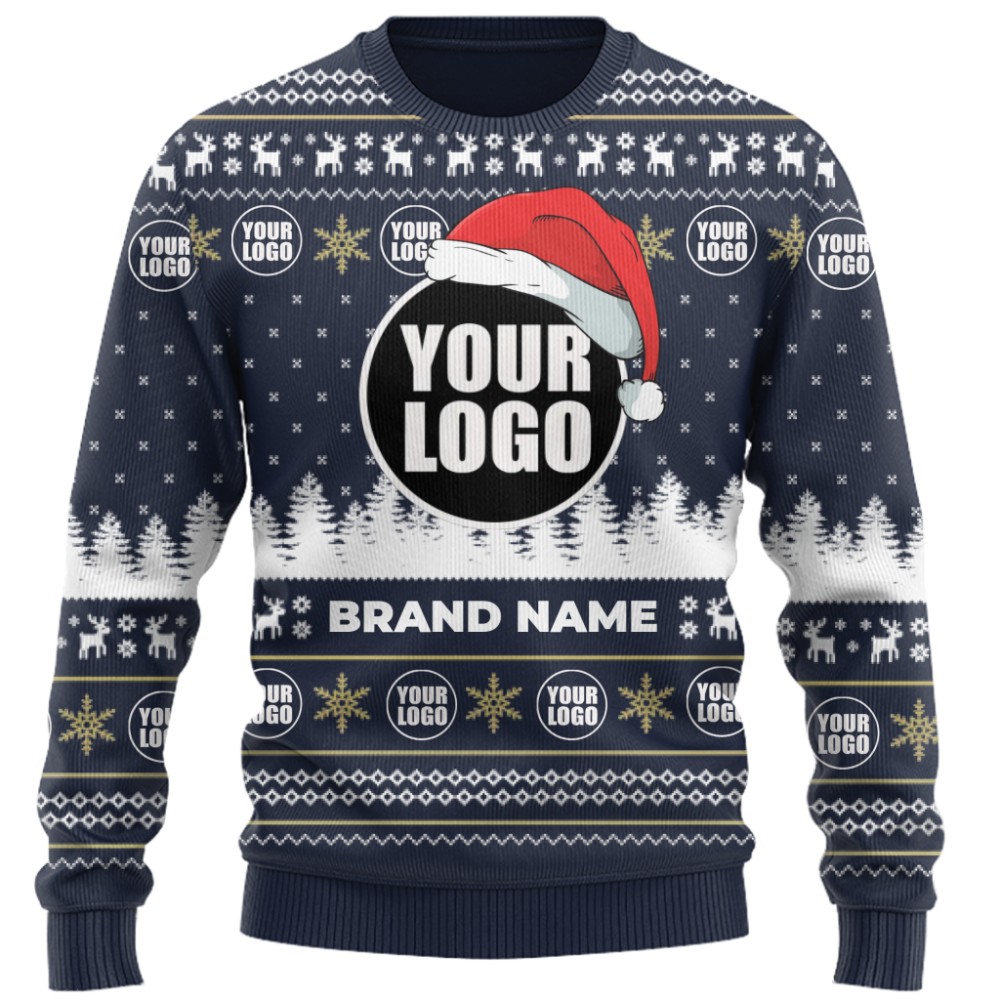 Custom Logo Christmas Sweater With Santa Hat 3