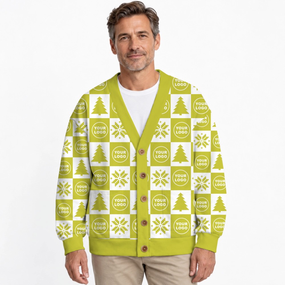 Custom Logo Or Face Checkerboard Ugly Christmas Cardigan 10