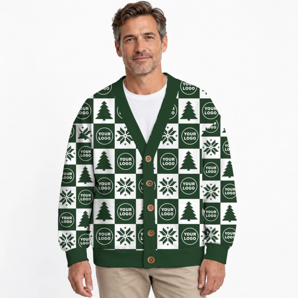 Custom Logo Or Face Checkerboard Ugly Christmas Cardigan 2