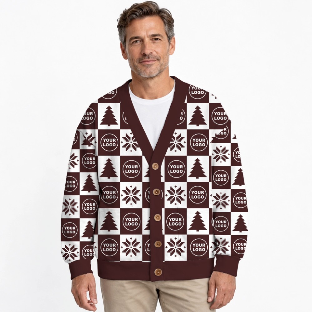 Custom Logo Or Face Checkerboard Ugly Christmas Cardigan 3