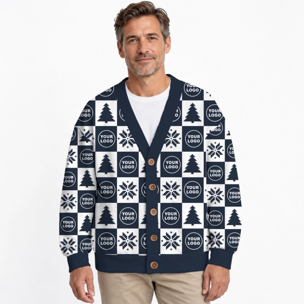 Custom Logo Or Face Checkerboard Ugly Christmas Cardigan 4