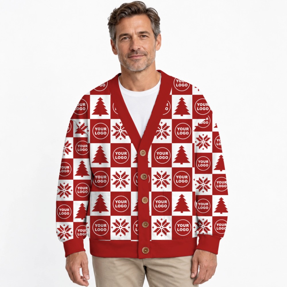 Custom Logo Or Face Checkerboard Ugly Christmas Cardigan 7