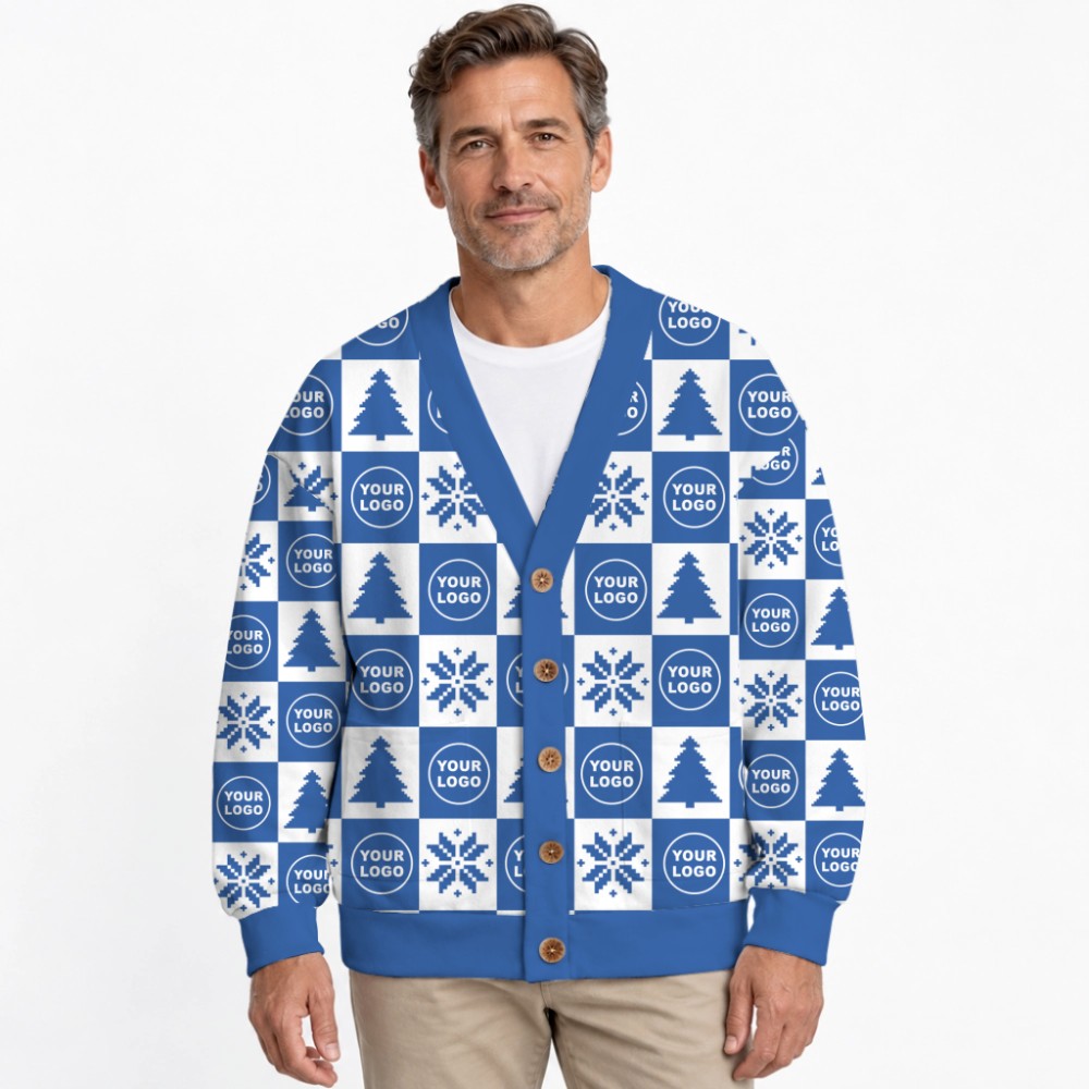 Custom Logo Or Face Checkerboard Ugly Christmas Cardigan 8