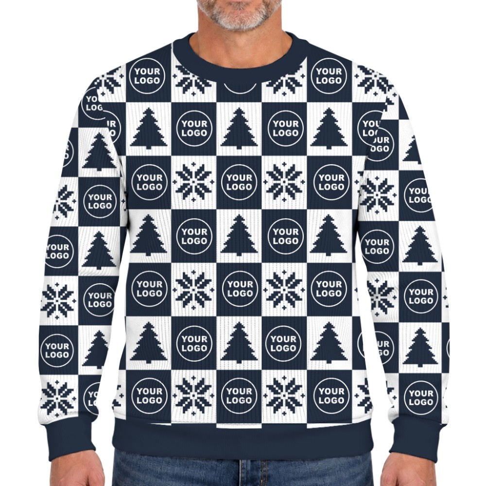 Custom Logo Or Face Checkerboard Ugly Christmas Soft Sweater 11