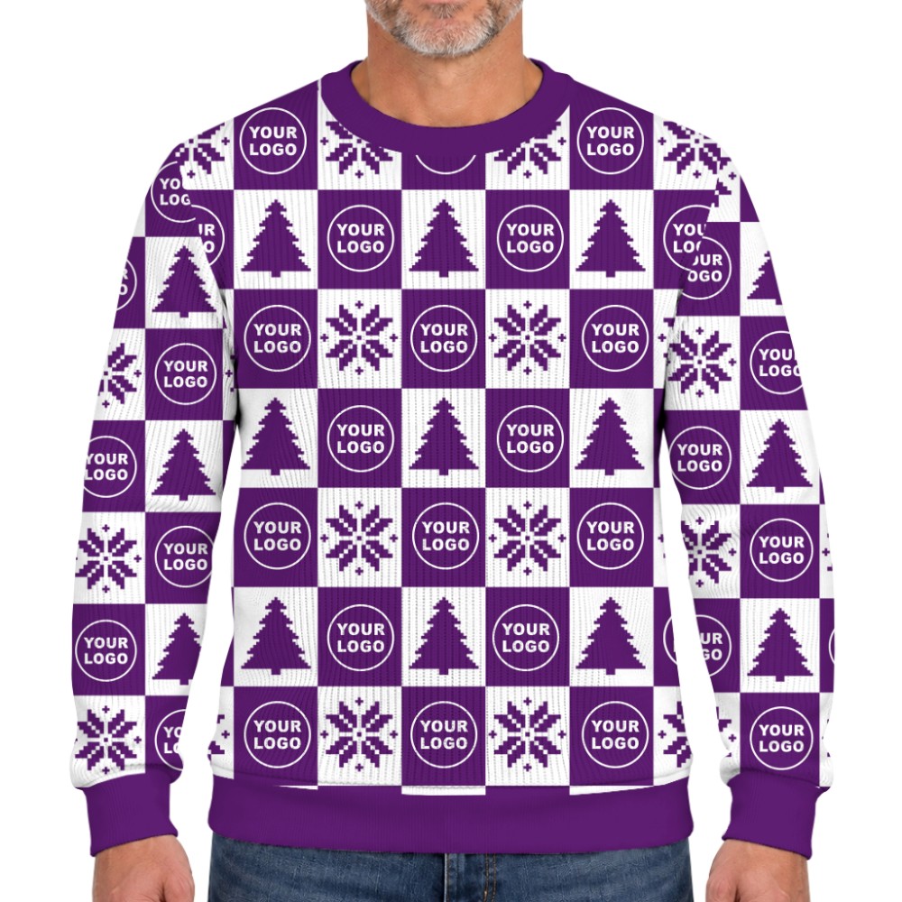Custom Logo Or Face Checkerboard Ugly Christmas Soft Sweater 6