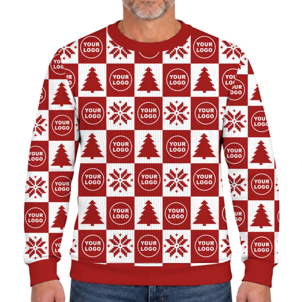 Custom Logo Or Face Checkerboard Ugly Christmas Soft Sweater 7