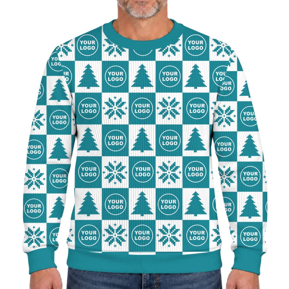 Custom Logo Or Face Checkerboard Ugly Christmas Soft Sweater 8