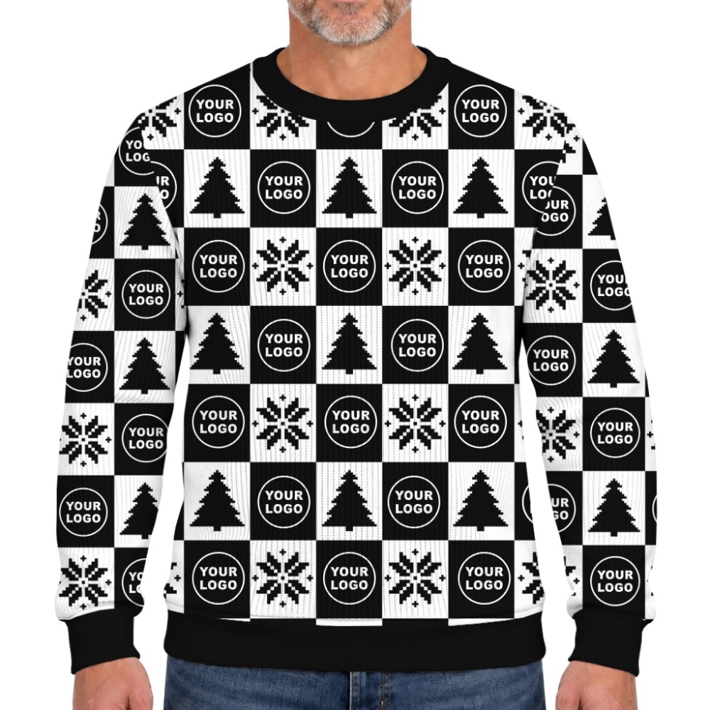 Custom Logo Or Face Checkerboard Ugly Christmas Soft Sweater 10