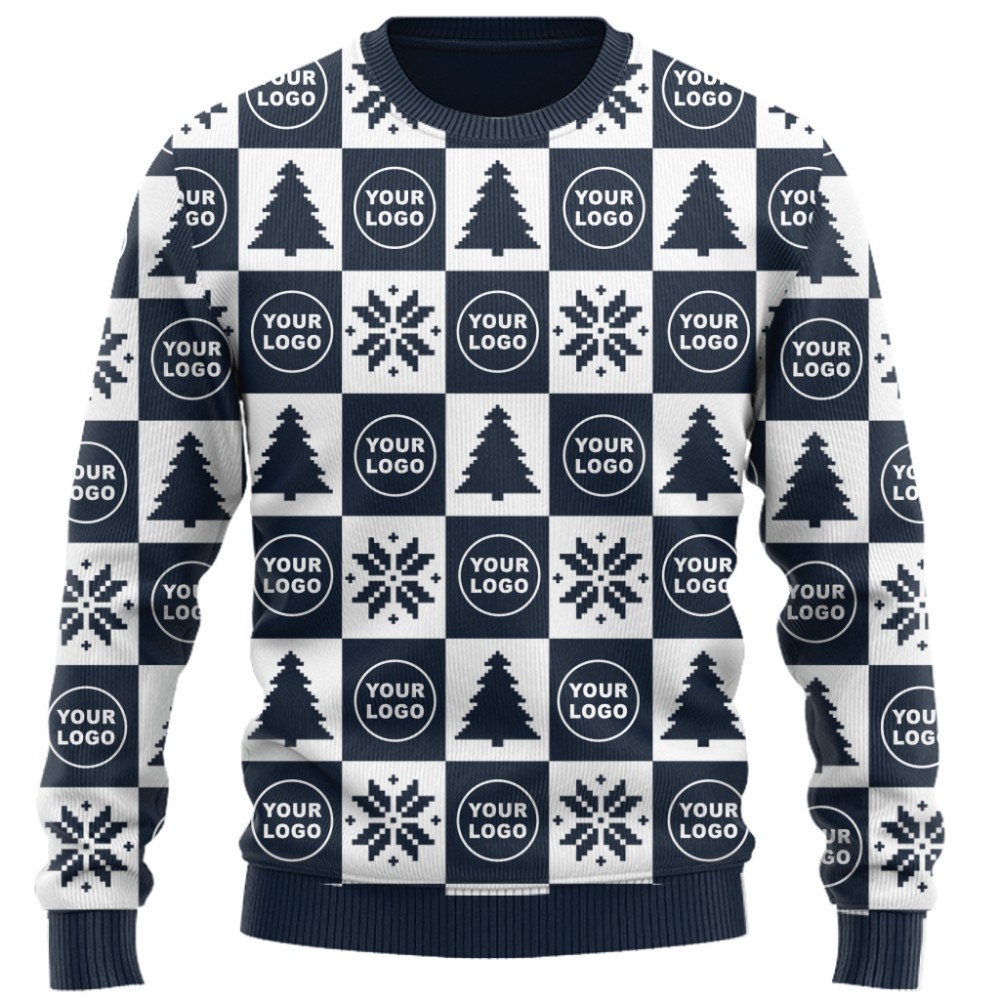 Custom Logo Or Face Checkerboard Ugly Christmas Sweater 9