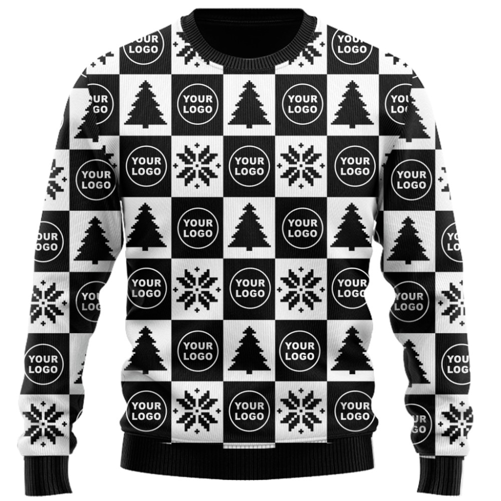 Custom Logo Or Face Checkerboard Ugly Christmas Sweater 6