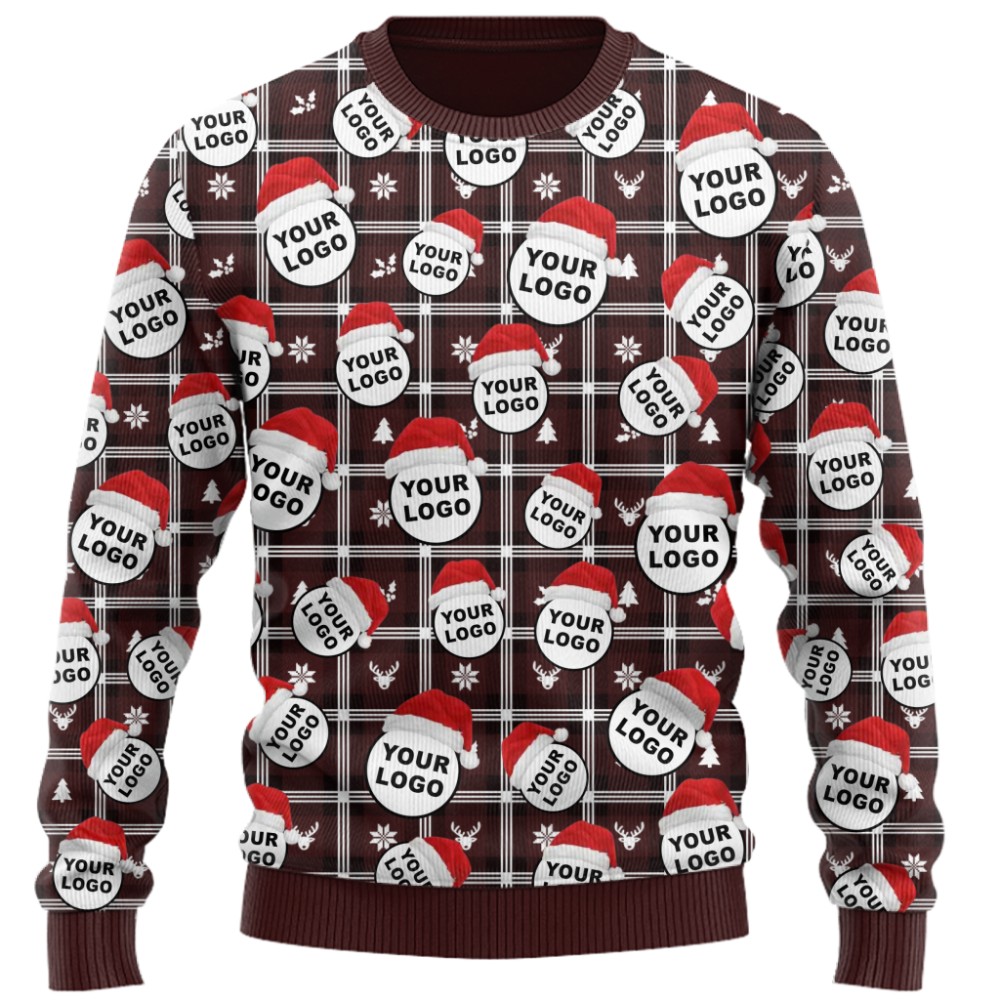 Custom Logo With Santa Hat Buffalo Plaid Pattern Christmas Sweater  6