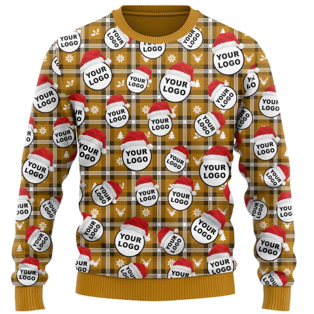 Custom Logo With Santa Hat Buffalo Plaid Pattern Christmas Sweater  8