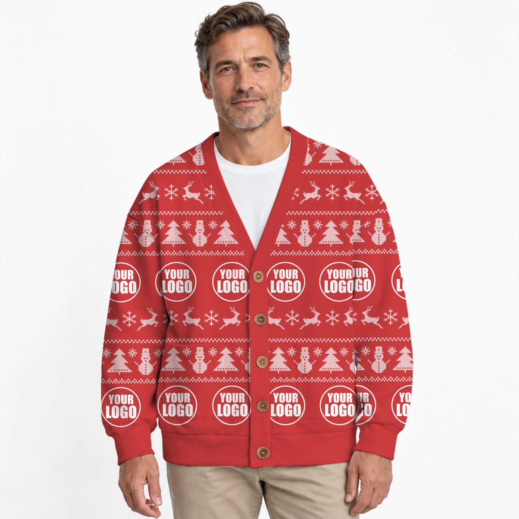 Custom Multiple Logos Ugly Christmas Cardigan 2